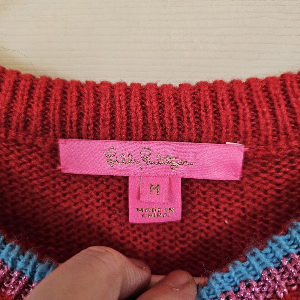 Lilly Pulitzer Hali Ombre Sunset Stripe Wool Blend Metallic Trim Sweater View 6